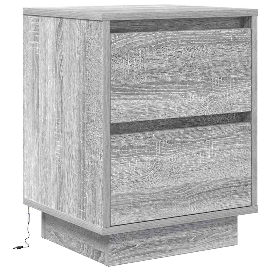 vidaXL Κομοδίνο με φώτα LED Γκρι Sonoma 38x34x50 cm
