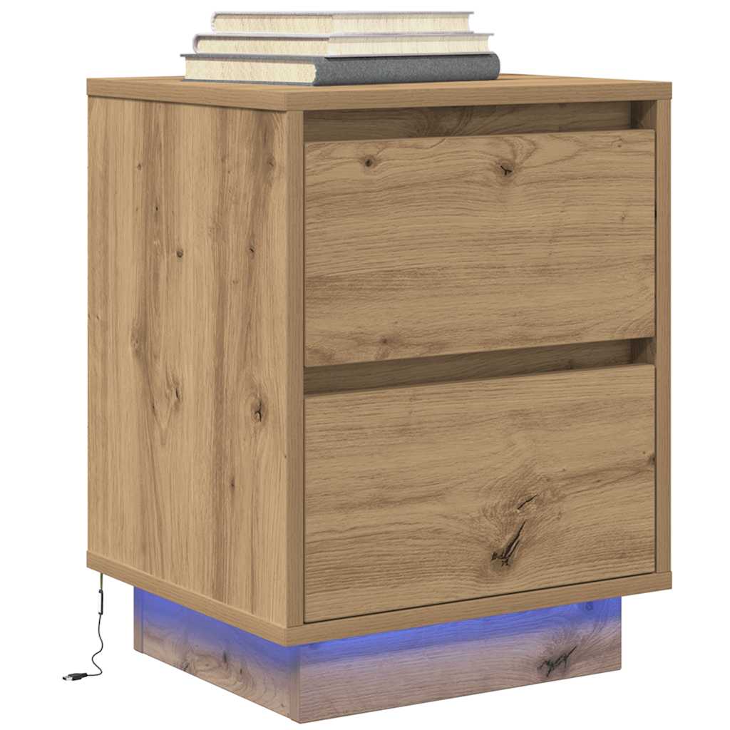 vidaXL Κομοδίνα με φώτα LED 2 τεμάχια Artisan Oak 38x34x50 cm