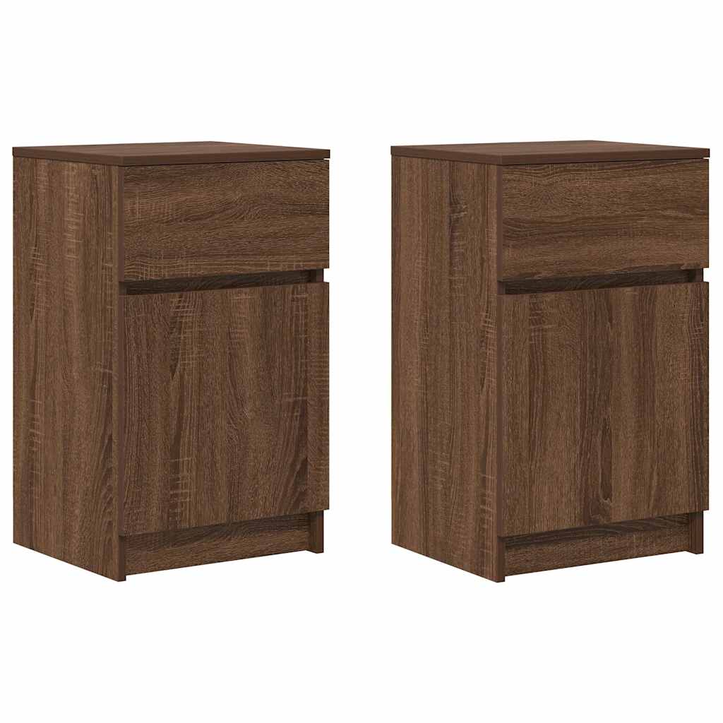 vidaXL Κομοδίνα 2 τεμ. Καφέ Δρυς 39x35x65 εκ. Επεξεργασμένο Ξύλο