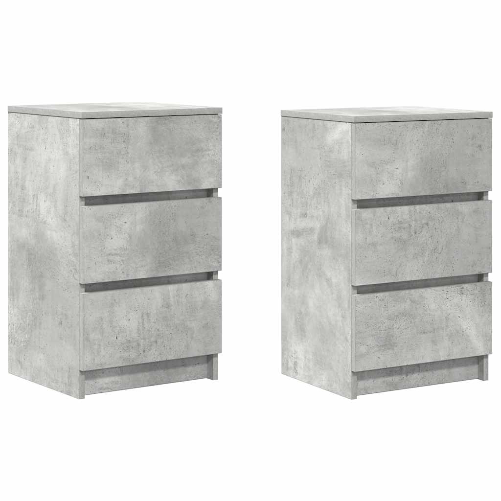 vidaXL Κομοδίνα με 3 συρτάρια 2 τμχ Μπετόν Γκρι 39x35x65 εκ.