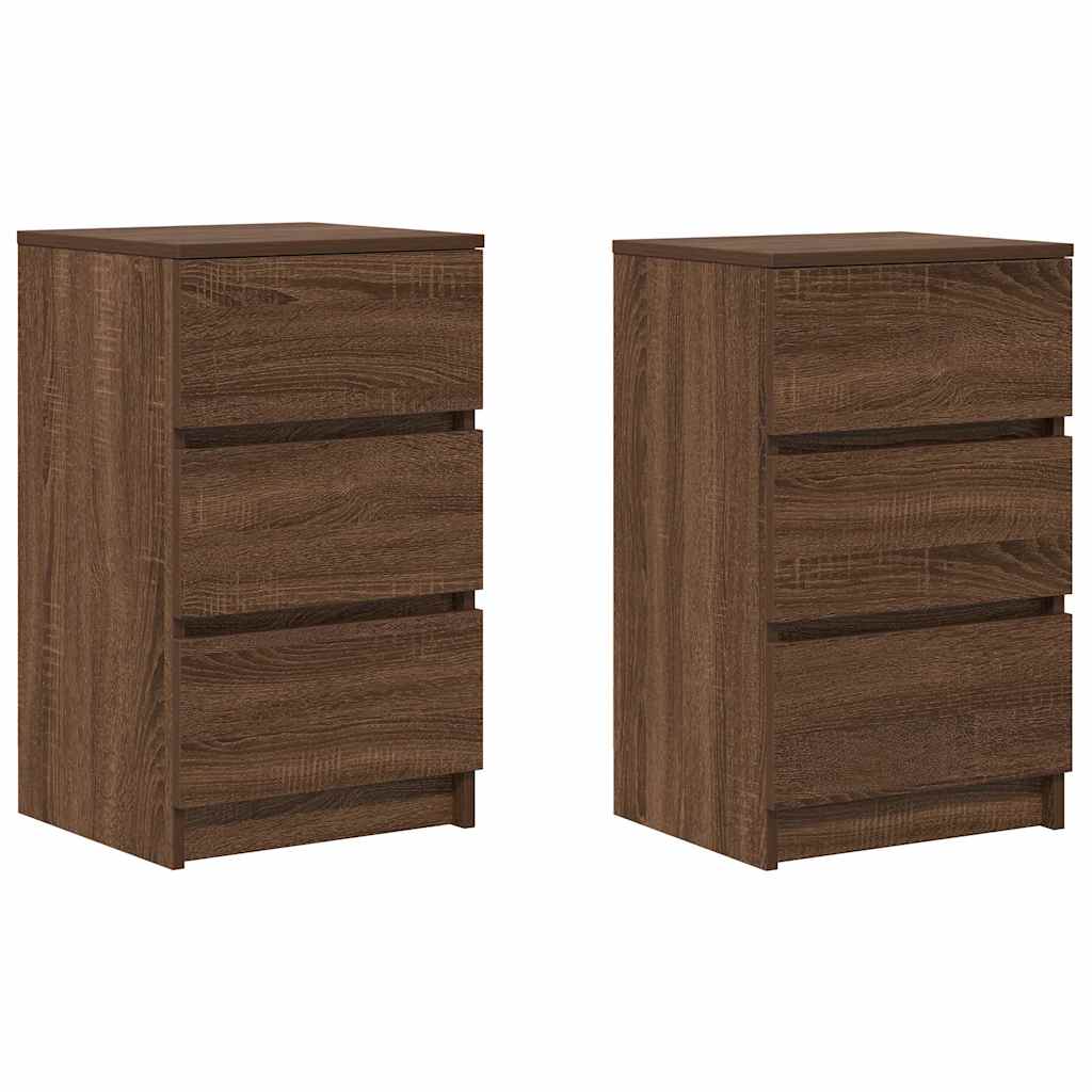 vidaXL Κομοδίνα με 3 συρτάρια 2 τεμάχια καφέ δρυς 39x35x65 εκ.