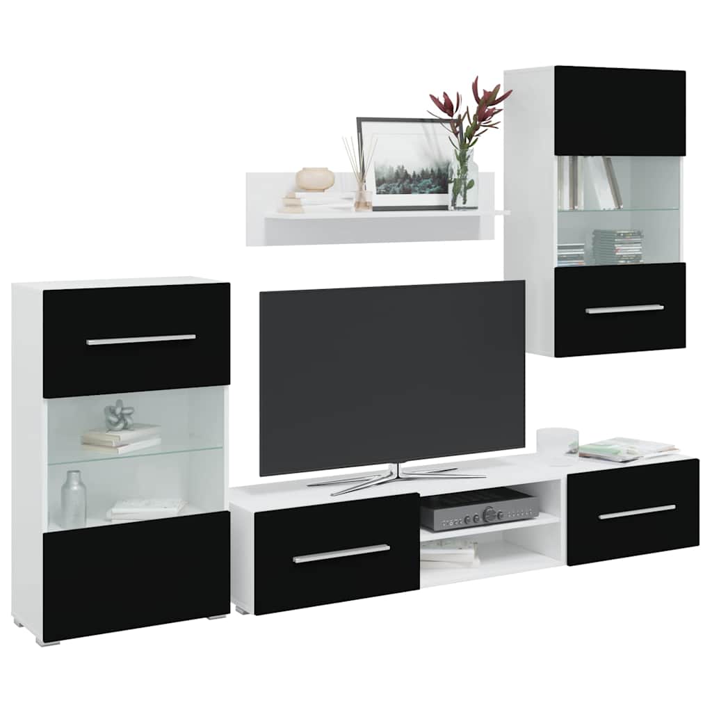 vidaXL Μονάδες τηλεόρασης 5 τεμαχίων με φωτισμό LED Ματ Μαύρο