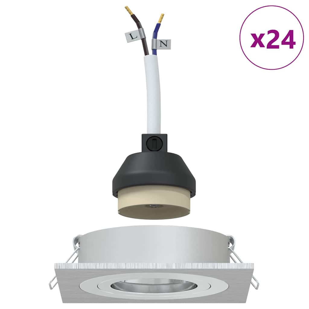 vidaXL Κρυφά Σποτ 24 τεμ Τετράγωνα GU10 Ασημί 91x91 χιλ