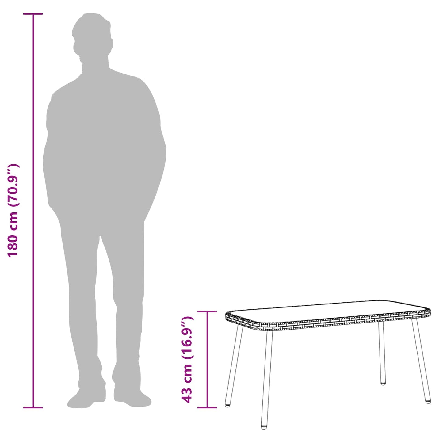 vidaXL Τραπεζάκι σαλονιού Μαύρο 90 x 45 x 43 εκ. Πολυ ρατάν και γυαλί