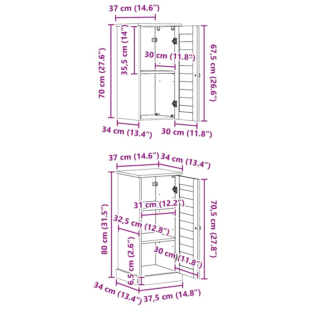 vidaXL Σετ Επίπλων Μπάνιου με ράφι με αποθήκευση με πόρτα 2 pcs Καφέ και Καραμέλα καφέ