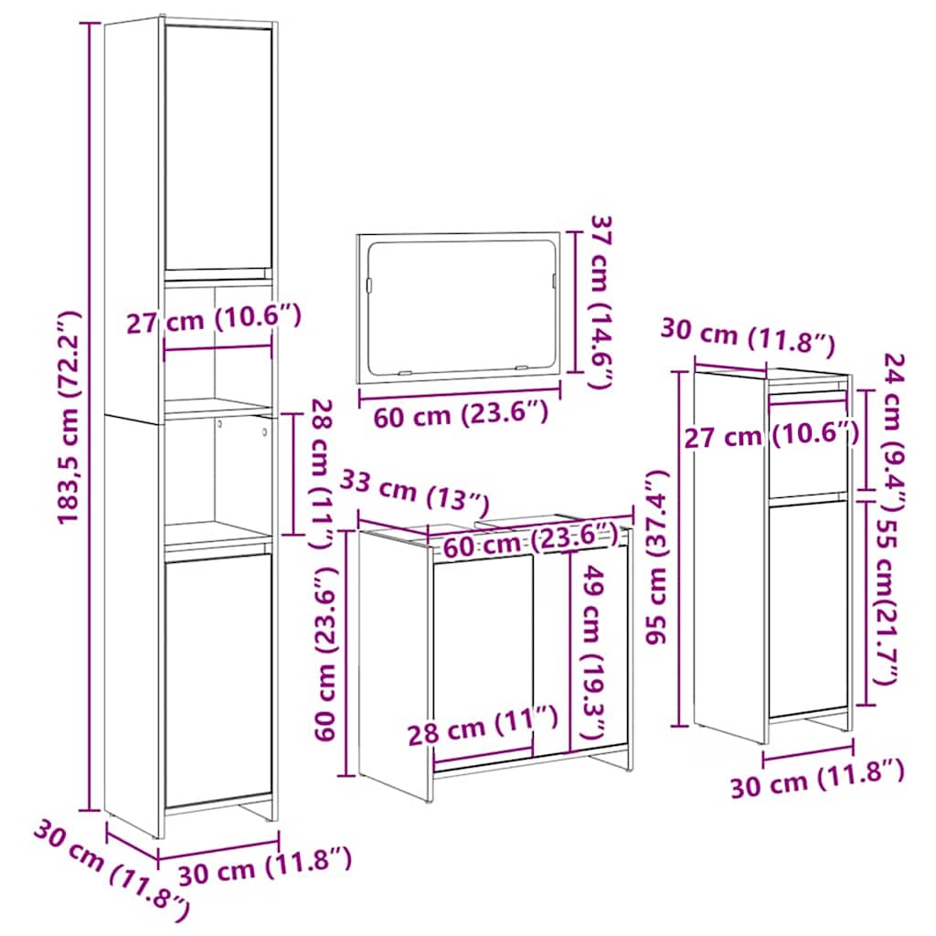 vidaXL Σετ Επίπλων Μπάνιου 4 Τεμαχίων Τεχνίτης Δρυς από Τεχν. Ξύλο