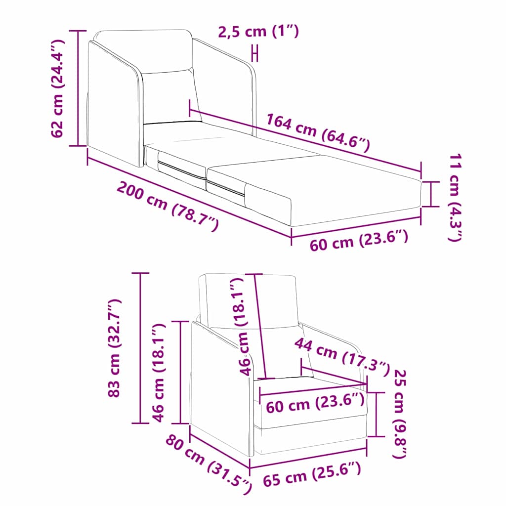 vidaXL Κρεβάτι καναπές Μαύρο 65 x 80 x 83 εκ. Βελούδο