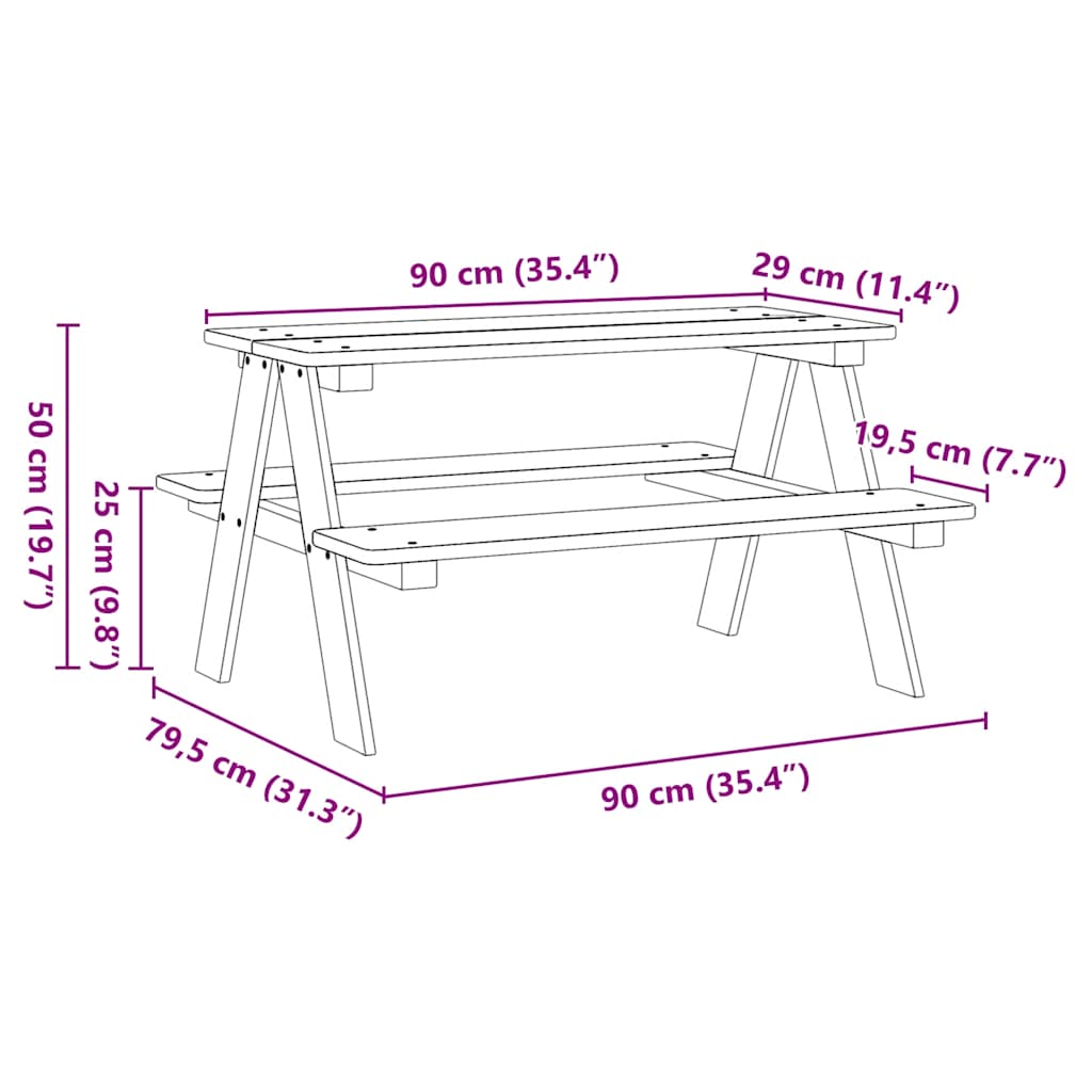 vidaXL Παιδικό Τραπέζι με Πάγκους IRUN 90x79,5x50 εκ. από Μασίφ Ξύλο