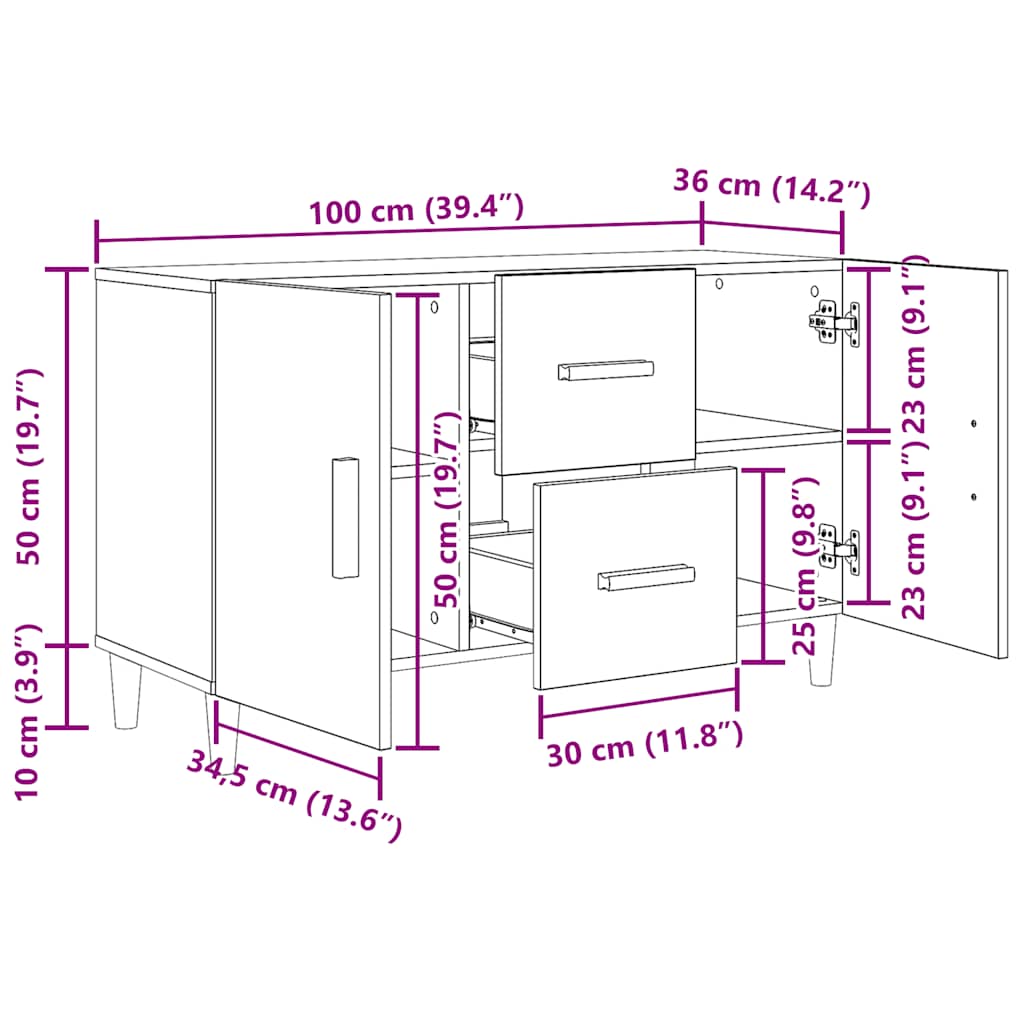 vidaXL Μπουφές Μαύρος Δρυς 100x36x60 εκ. από Τεχνητό Ξύλο
