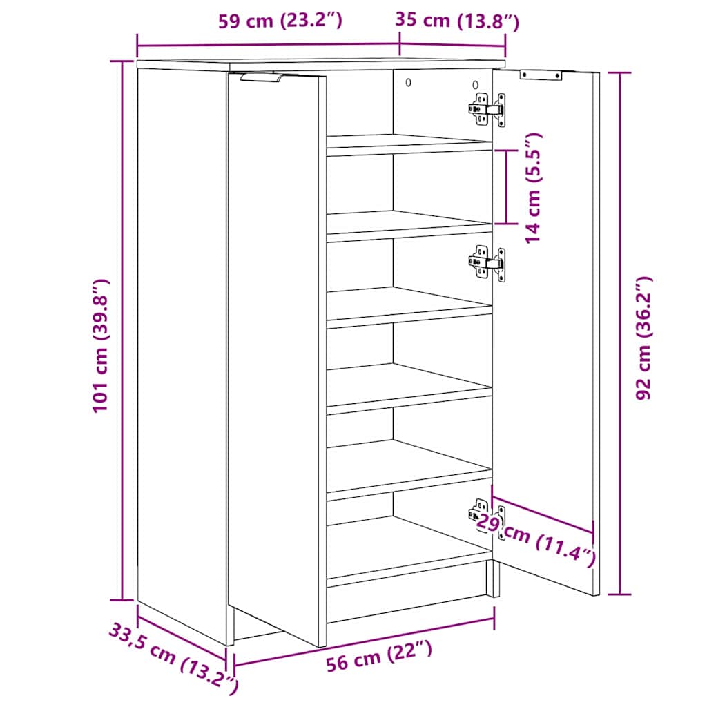 vidaXL Παπουτσοθήκη Μαύρη δρυς 59 x 35 x 100 εκ Επεξεργασμένο ξύλο