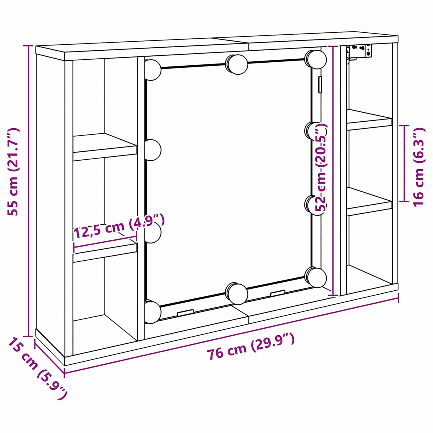 vidaXL Ντουλάπα Καθρέφτη Μαύρη Οξυά 76 x 15 x 55 εκ Επεξεργασμένο ξύλο