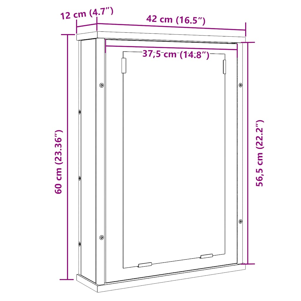 vidaXL Ντουλάπι Καθρέφτη Μπάνιου Μαύρο Δρυς 42 x 12 x 60 εκ. από Τεχνητό Ξύλο