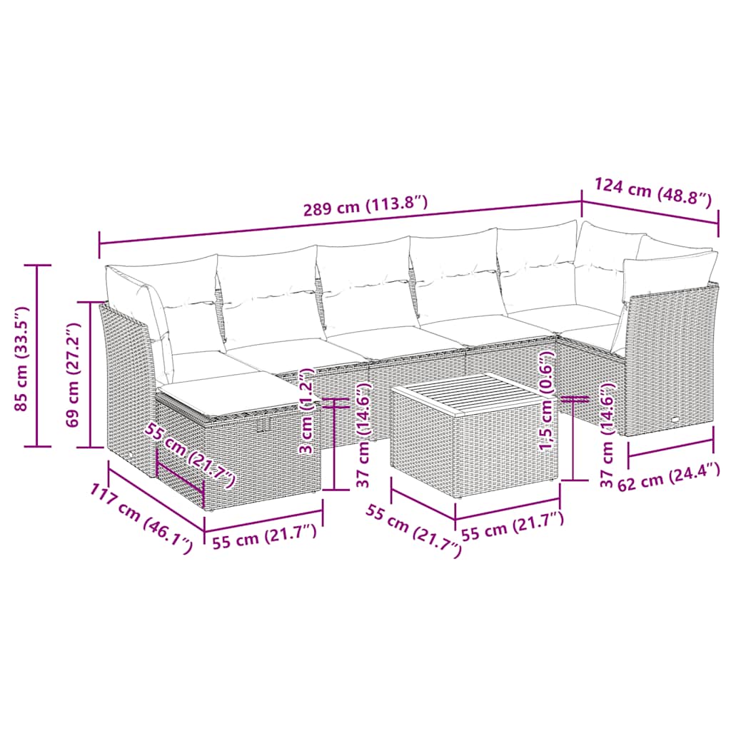 vidaXL Σαλόνι Κήπου 8 Τεμαχίων Μαύρο από Συνθετικό Ρατάν με Μαξιλάρια