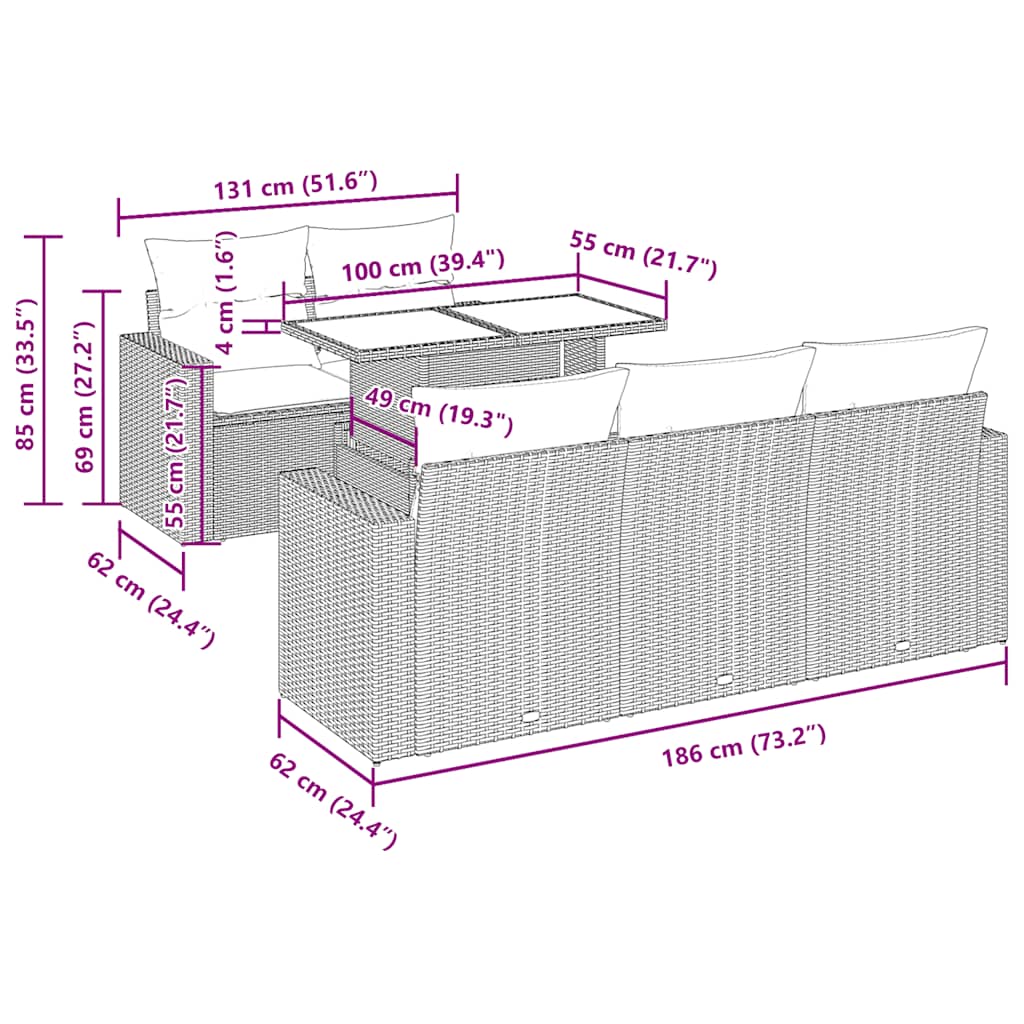 vidaXL Σετ Καναπέ Κήπου 6 τεμ. Μπεζ Συνθετικό Ρατάν με Μαξιλάρια
