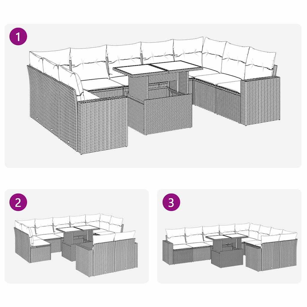 vidaXL Σετ Καναπέ Κήπου 10 τεμ. Μπεζ Συνθετικό Ρατάν με Μαξιλάρια