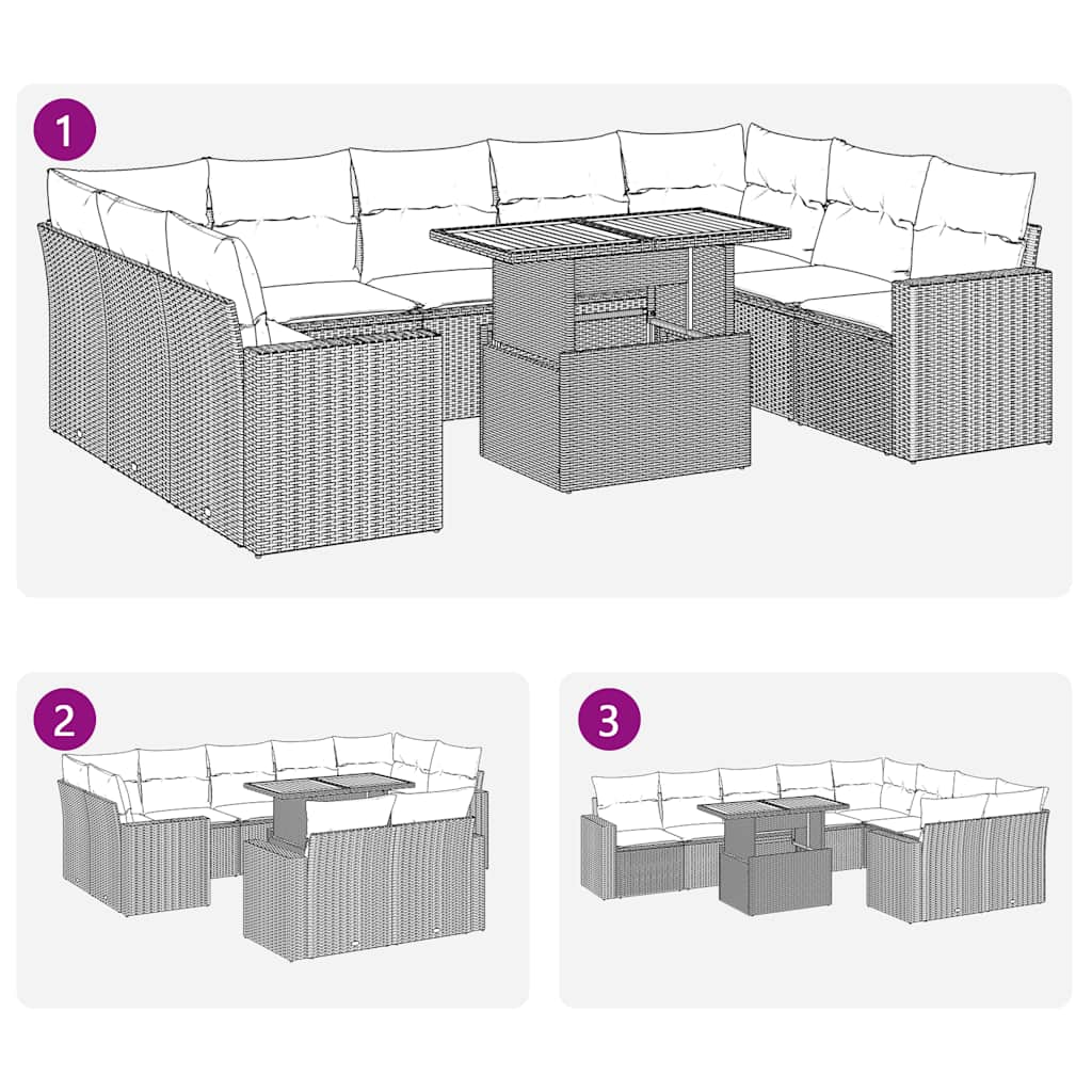 vidaXL Σαλόνι Κήπου Σετ 10 Τεμαχίων Μαύρο Συνθετικό Ρατάν με Μαξιλάρια