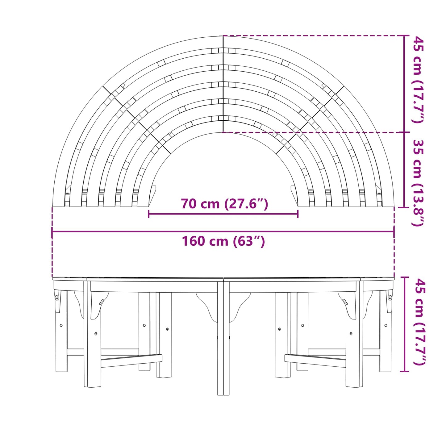 vidaXL Παγκάκι Δέντρου 4 -Seater 160 x 80 x 45cm Φυσικό