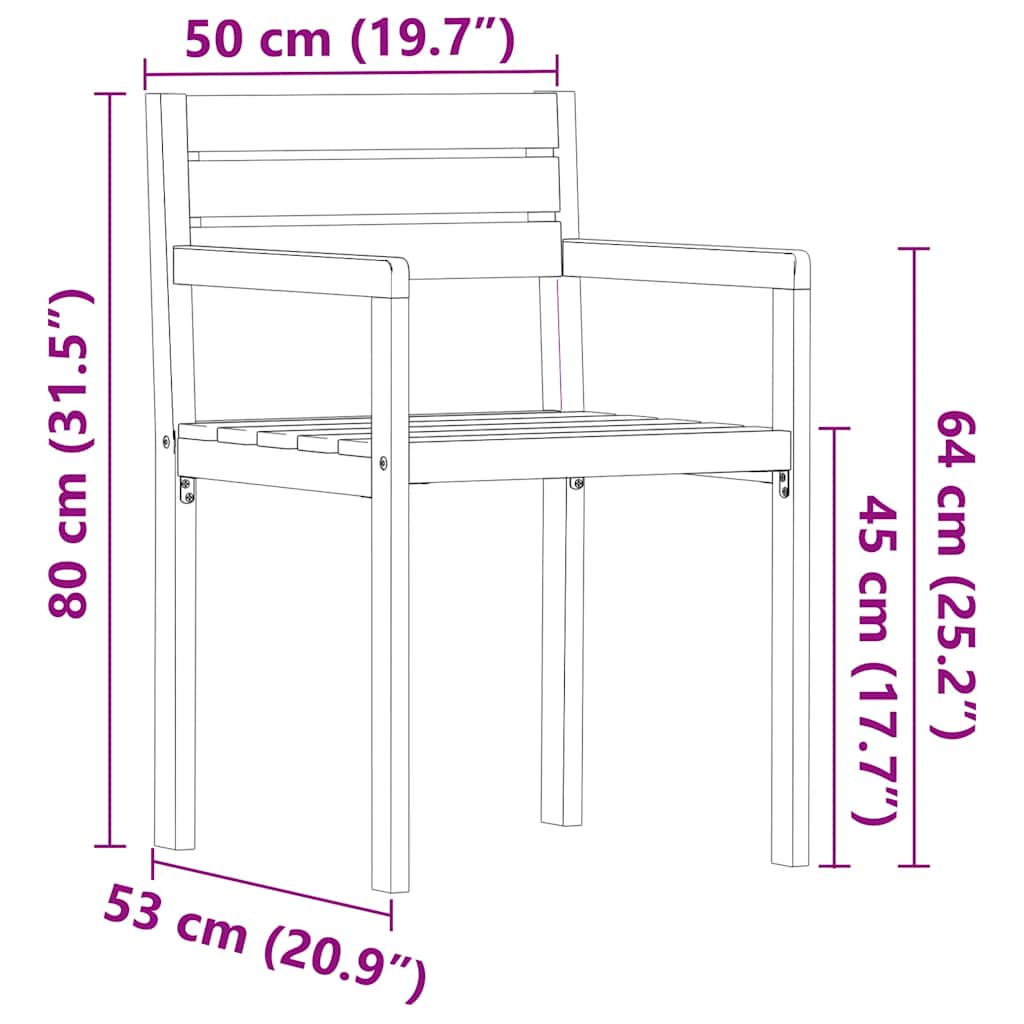 vidaXL Καρέκλες Κήπου 2 τεμ. 50x53x80 εκ. από Μασίφ Ξύλο Ακακίας