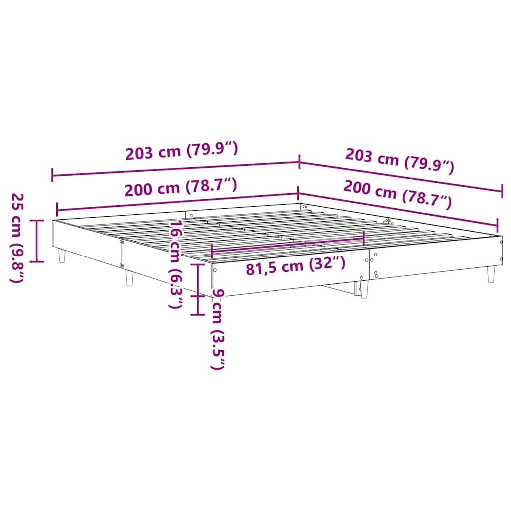 vidaXL Πλαίσιο κρεβατιού χωρίς στρώμα 200 x 200 εκ. Επεξεργασμένο Ξύλο