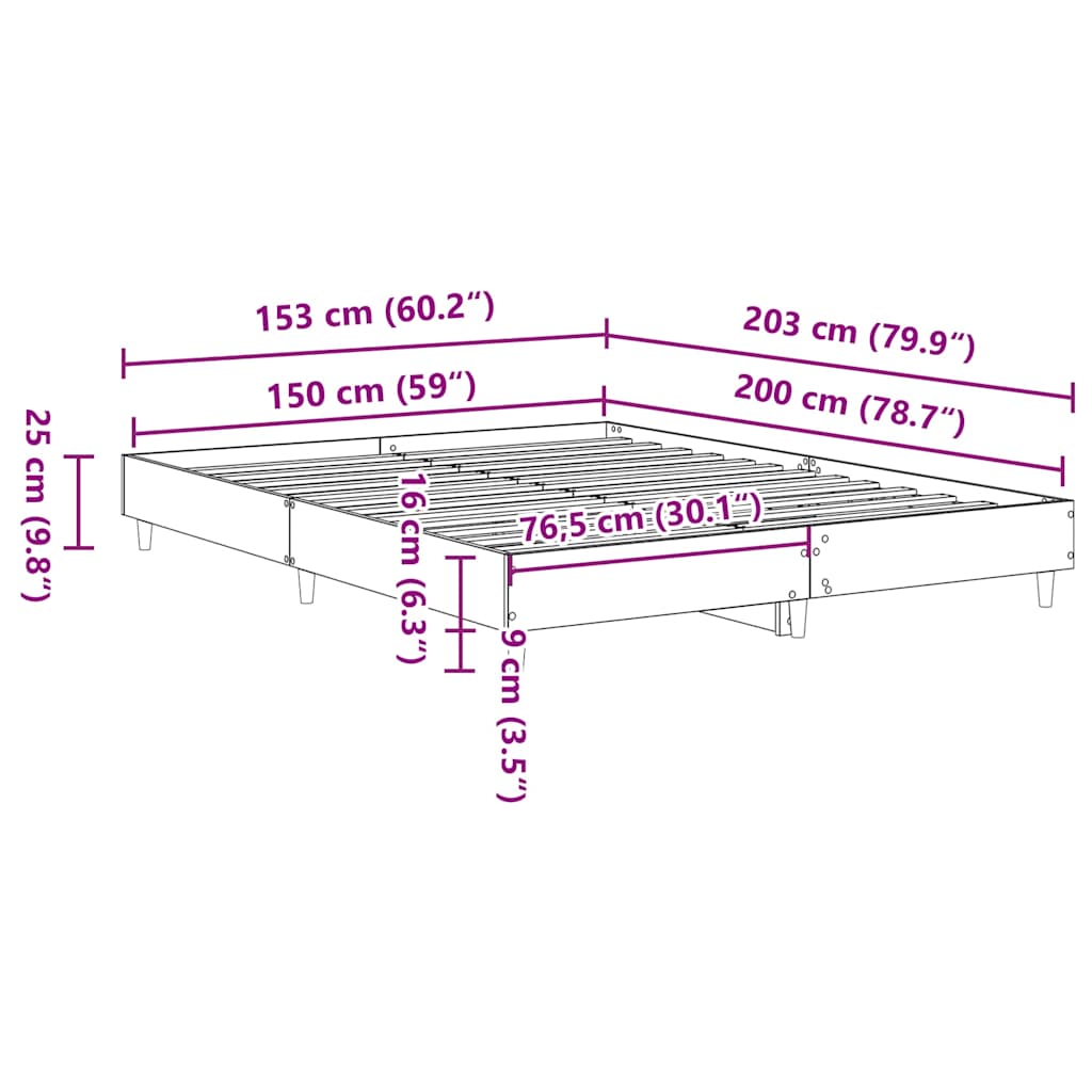 vidaXL Πλαίσιο κρεβατιού χωρίς στρώμα 150x200 εκ. Επεξεργασμένο Ξύλο