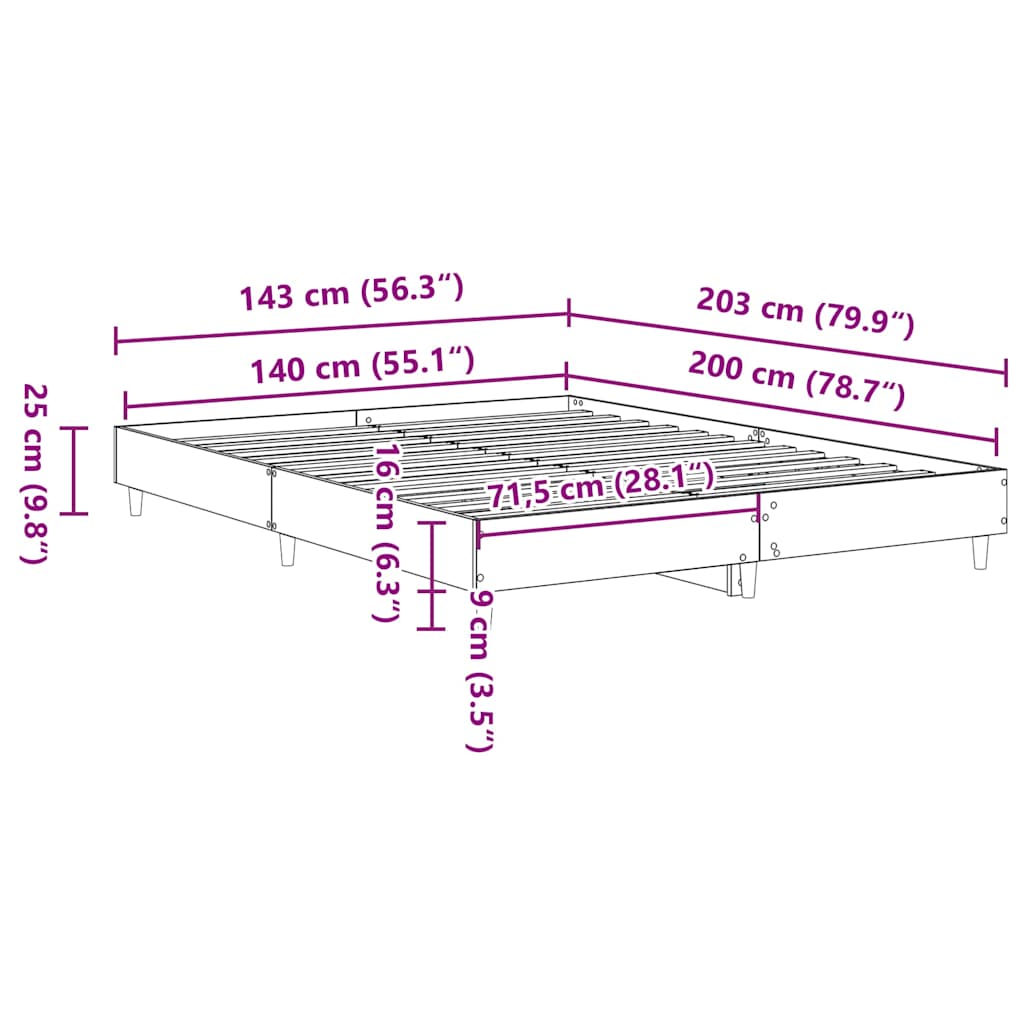 vidaXL Πλαίσιο κρεβατιού χωρίς στρώμα 140x200 εκ. Επεξεργασμένο Ξύλο
