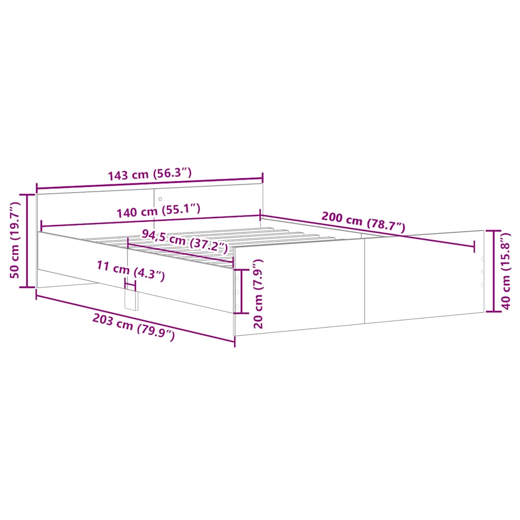 vidaXL Πλαίσιο κρεβατιού χωρίς στρώμα καφέ δρυς 140x200 cm
