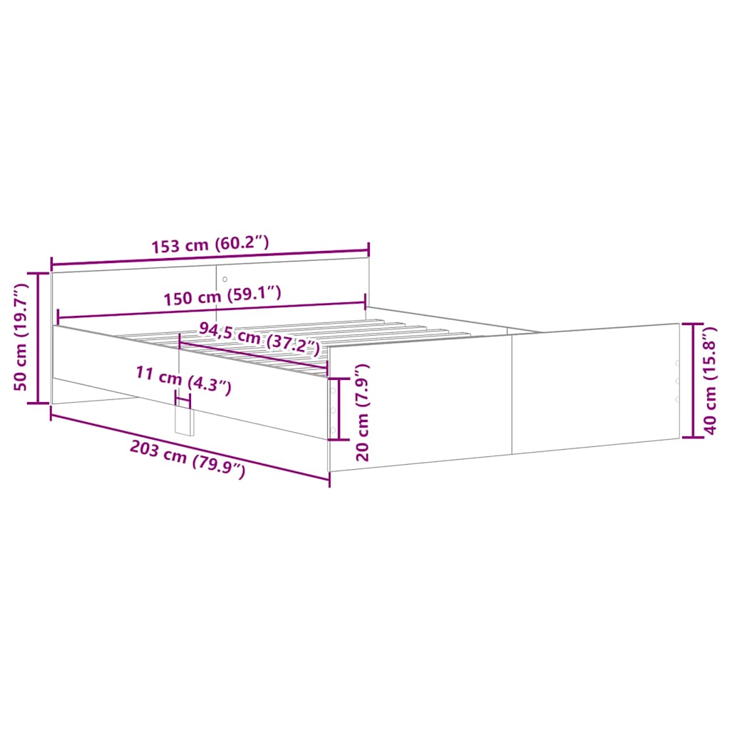 vidaXL Πλαίσιο κρεβατιού χωρίς στρώμα 150x200 εκ. Επεξεργασμένο Ξύλο