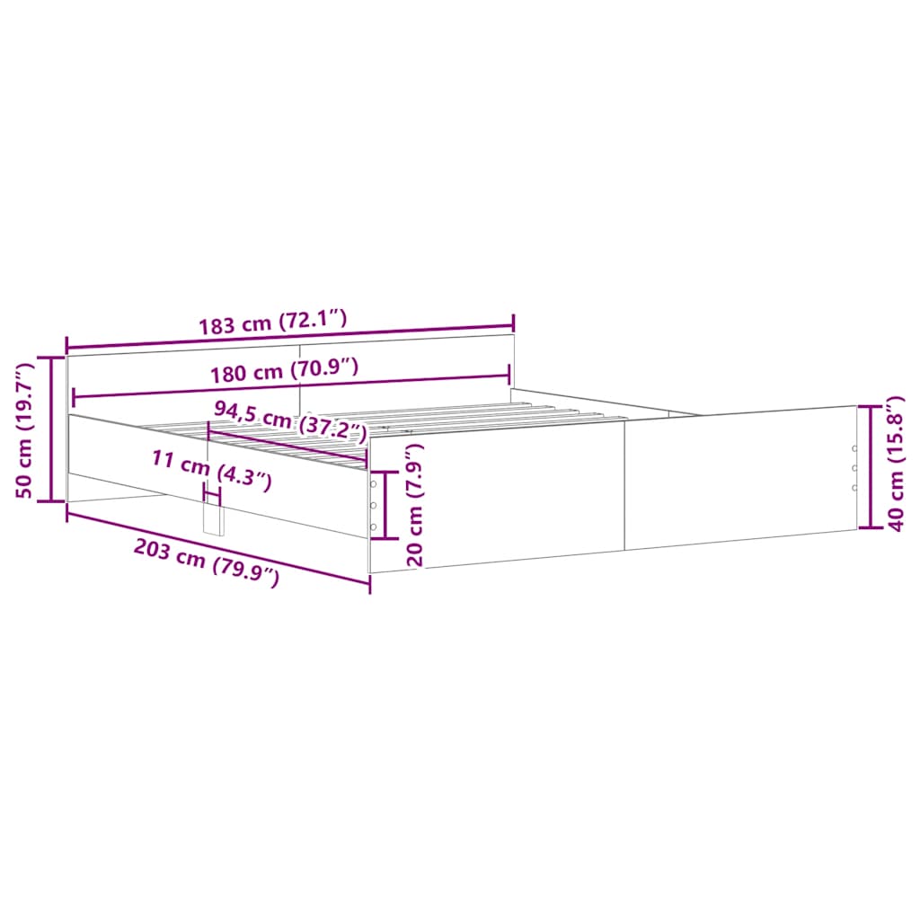 vidaXL Πλαίσιο κρεβατιού χωρίς στρώμα 180x200 εκ. Επεξεργασμένο Ξύλο