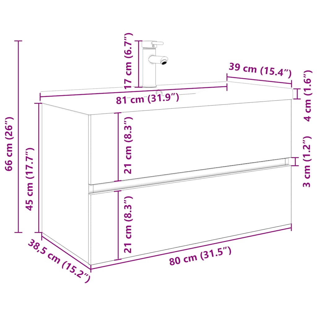 vidaXL ντουλάπι νεροχύτη με ενσωματωμένη λεκάνη και βρύση παλιό ξύλο