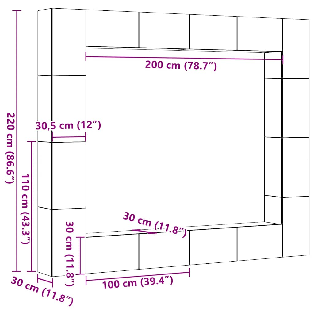 vidaXL 8 τεμαχίων σετ επίτοιχου ντουλαπιού τηλεόρασης