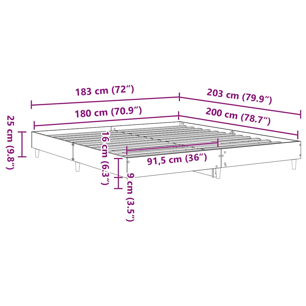 vidaXL Πλαίσιο κρεβατιού χωρίς στρώμα 180x200 εκ. Επεξεργασμένο Ξύλο