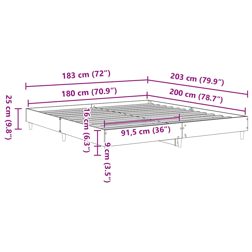 vidaXL Πλαίσιο κρεβατιού χωρίς στρώμα 180x200 εκ. Επεξεργασμένο Ξύλο