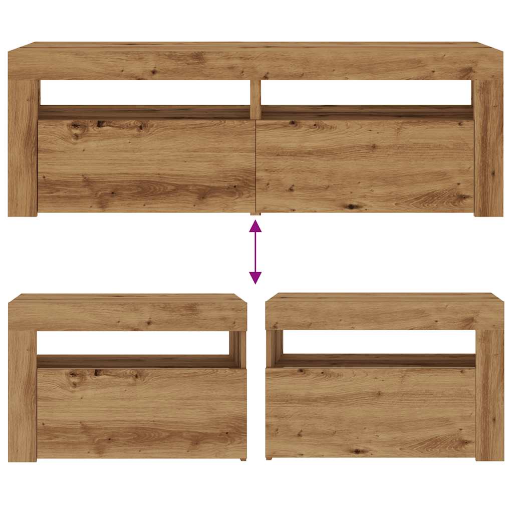 vidaXL Κομοδίνα με LED 2 τεμ. τεχνίτης Δρυς 60 x 35 x 40 εκ.