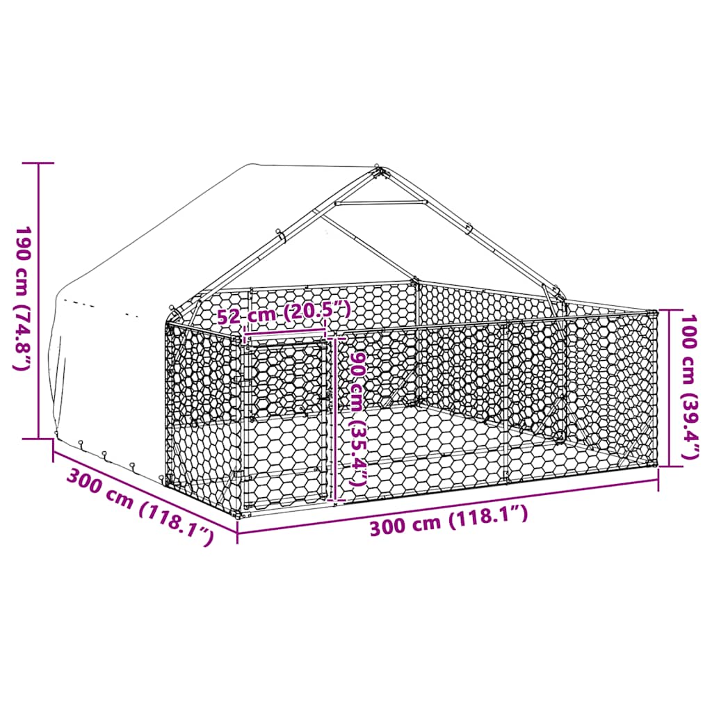 vidaXL Κλουβί Σκύλου Εξωτερ. Χώρου με τρεχάλα 3x3x1,9μ. Γαλβαν. Ατσάλι