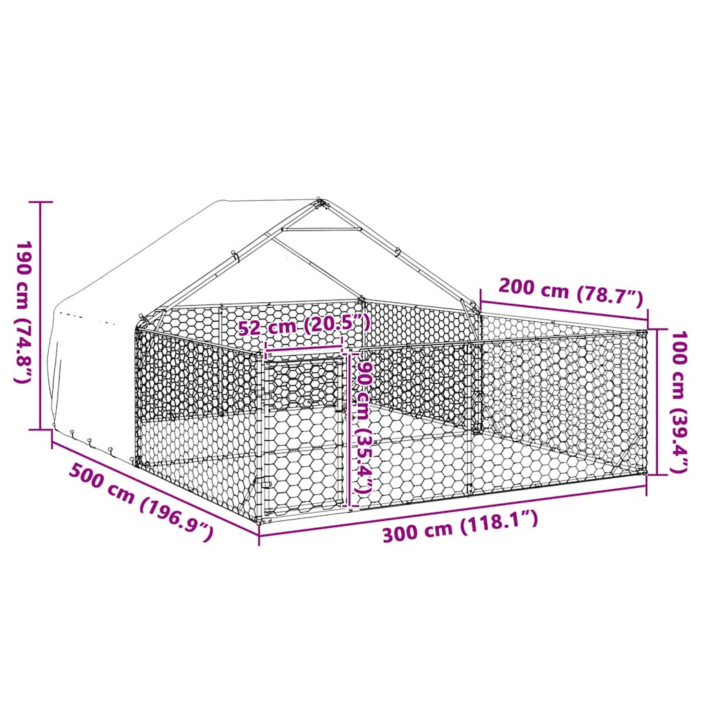 vidaXL Κλουβί Σκύλου Εξωτερ. Χώρου με τρεχάλα 5x3x1,9μ. Γαλβαν. Ατσάλι