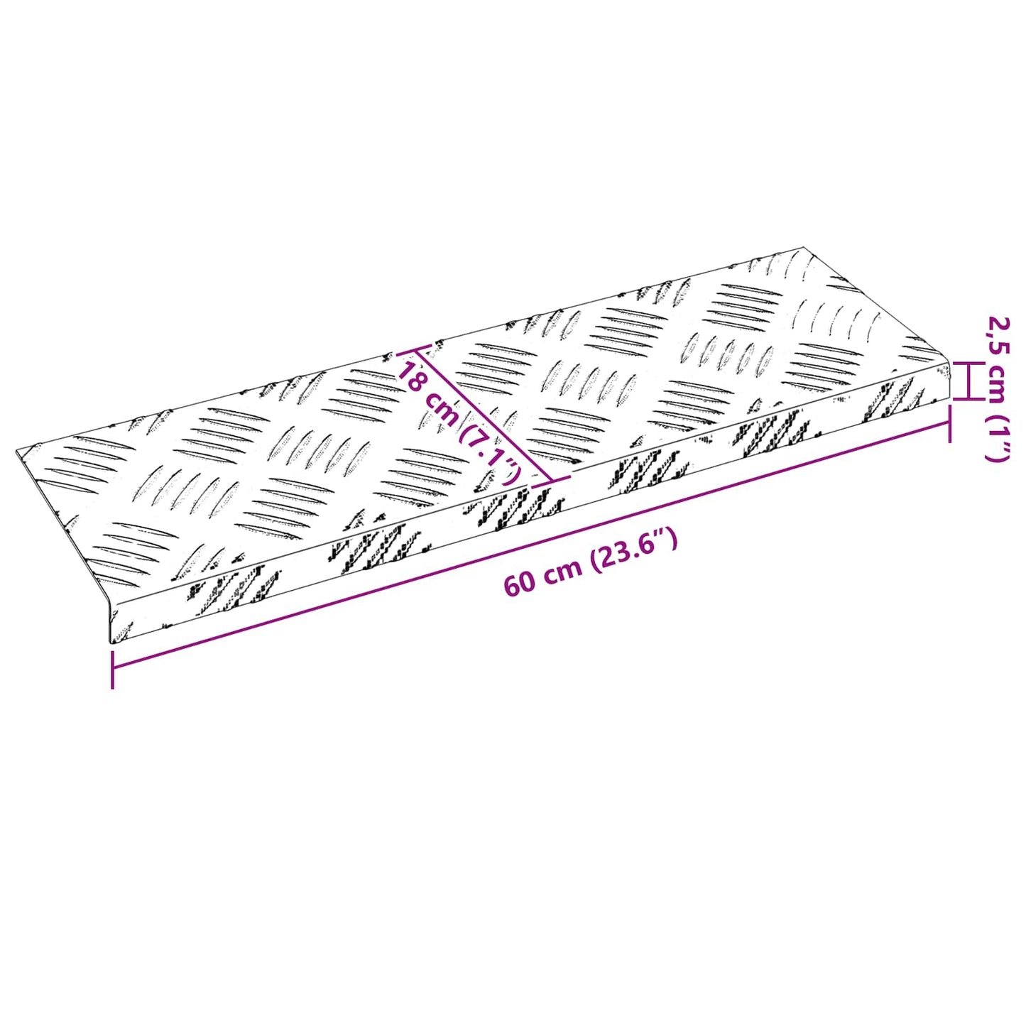 vidaXL Σκαλοπάτι 5 τμχ. 60 x 18 x 2,5 εκ. Ασημί Αλουμίνιο Ορθογώνιος
