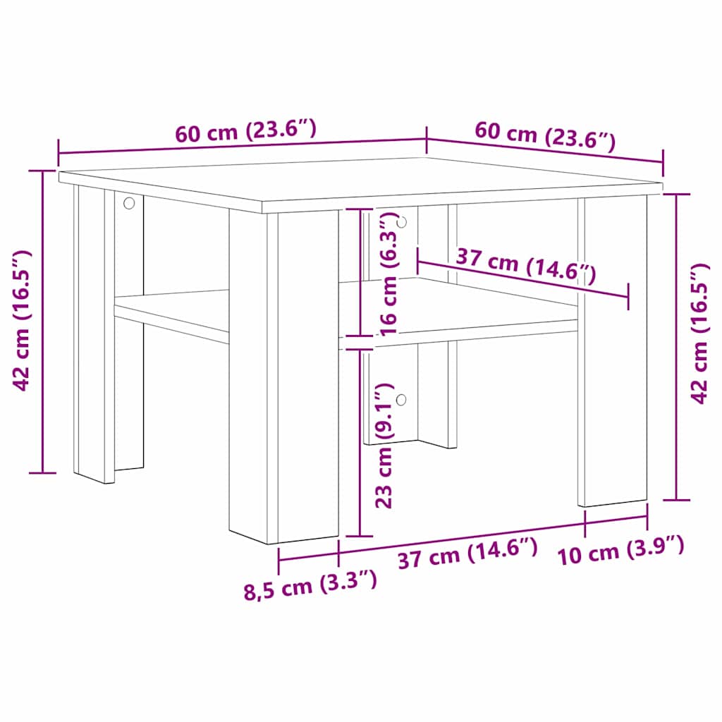vidaXL Τραπεζάκι σαλονιού Μαύρη δρυς 60 x 60 x 42 εκ.