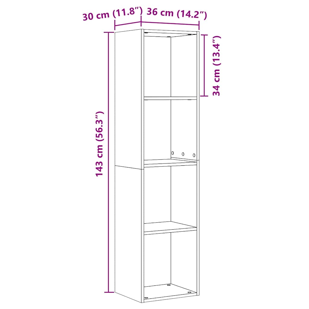vidaXL Βιβλιοθήκη Μαύρη Οξυά 143 x 30 x 36 εκ. Επεξεργασμένο ξύλο