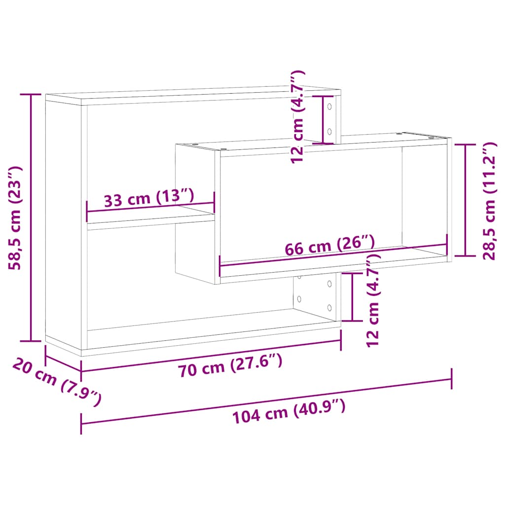 vidaXL Ράφι Τοίχου Μαύρη Δρυς 104 x 20 x 58,5 εκ. από Τεχνητό Ξύλο