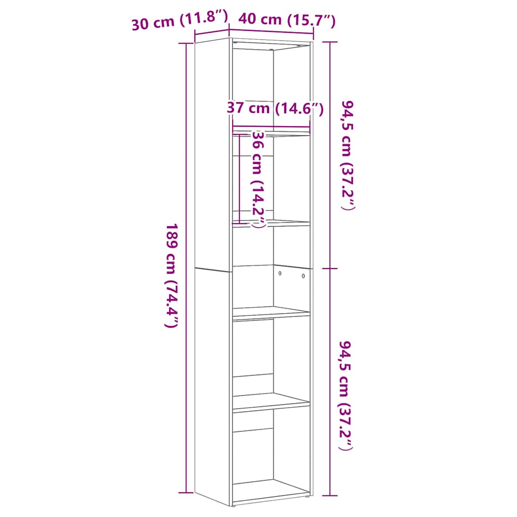 vidaXL Βιβλιοθήκη Μαύρη Δρυς 40x30x189 εκ. από Τεχνητό Ξύλο