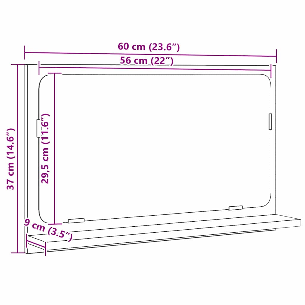 vidaXL Ράφι Καθρέφτη Μαύρη Οξυά 60 x 10.5 x 37 cm Επεξεργασμένο ξύλο