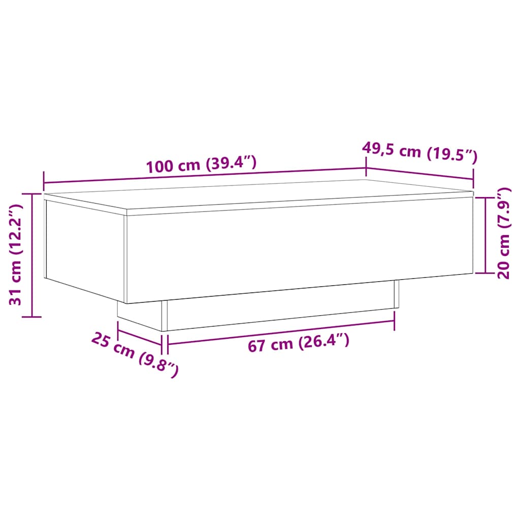vidaXL Τραπεζάκι Σαλονιού Μαύρη δρυς 100 x 49.5 x 31 cm