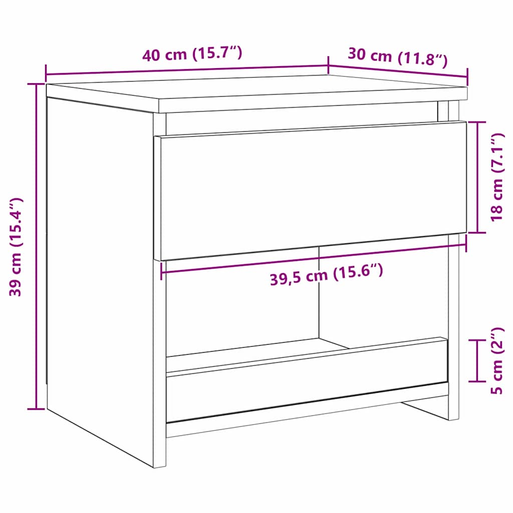 vidaXL Κομοδίνο Μαύρη Οξυά 40 x 30 x 39 εκ Επεξεργασμένο ξύλο