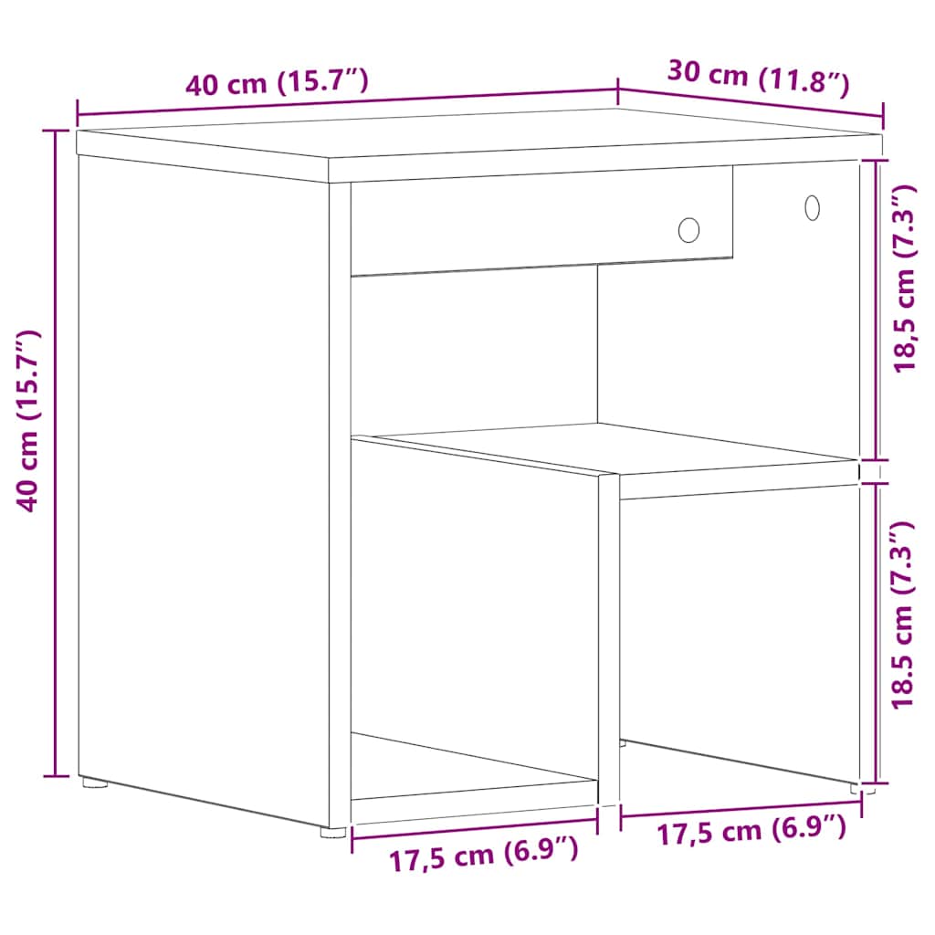 vidaXL Κομοδίνο Μαύρη δρυς 40 x 30 x 40 εκ Επεξεργασμένο ξύλο