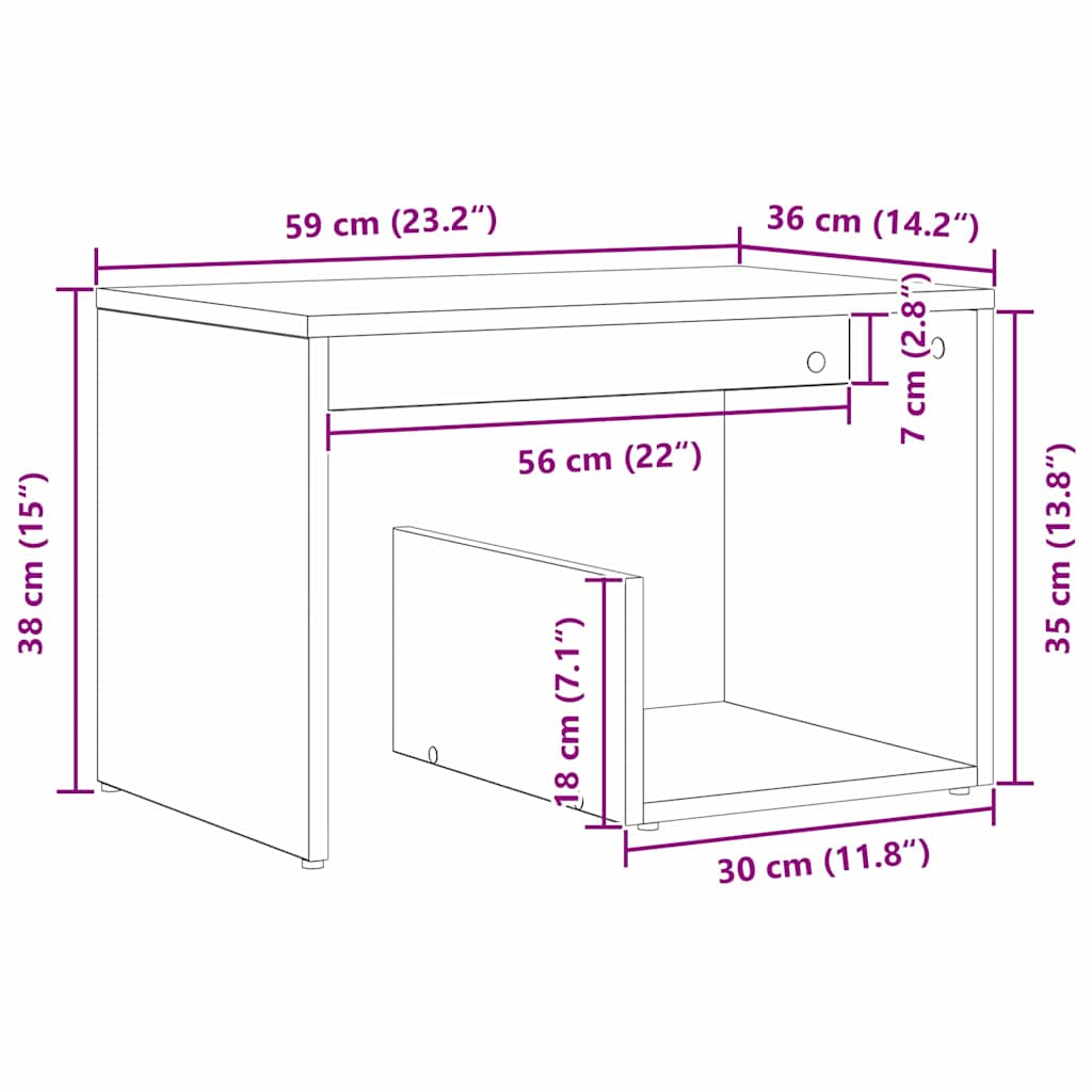 vidaXL Τραπεζάκι Πλευράς Μαύρη δρυς 59 x 36 x 38 εκ.