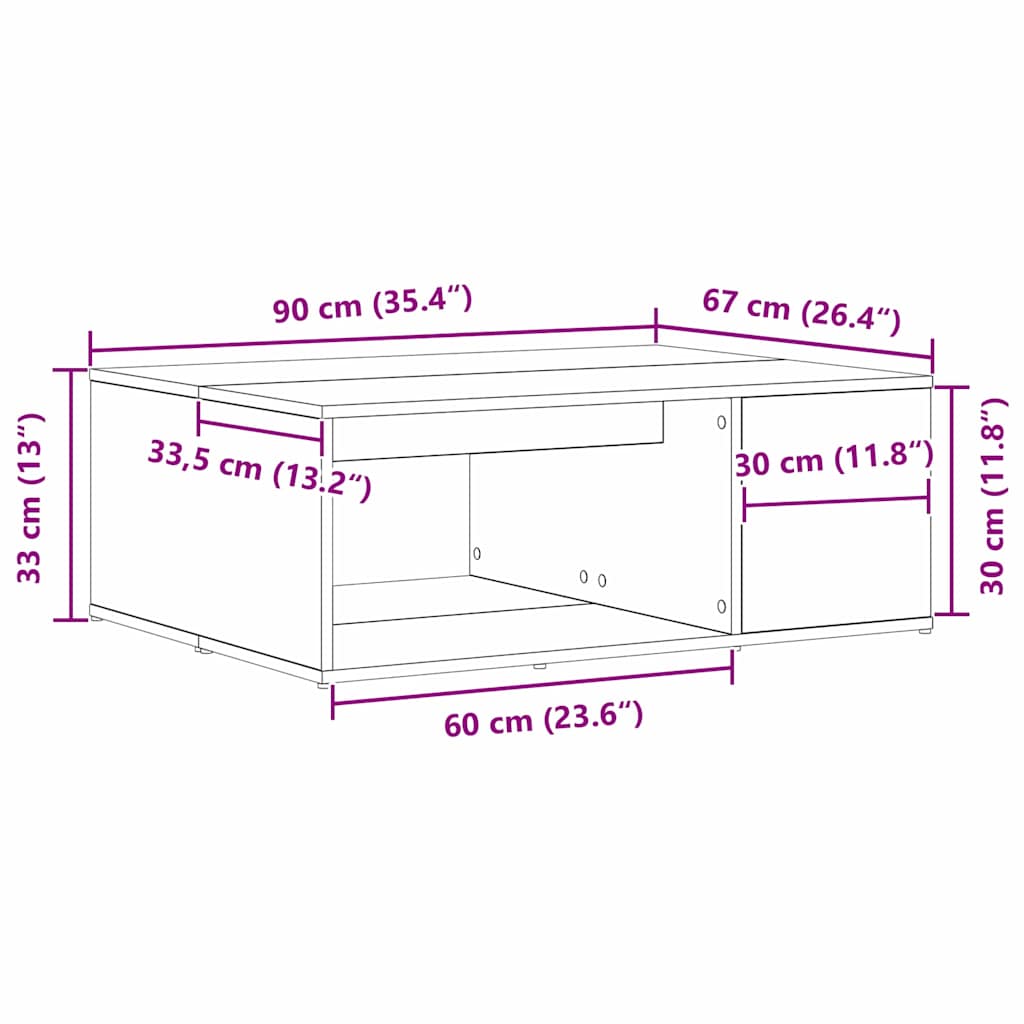 vidaXL Τραπεζάκι σαλονιού Μαύρη Οξυά 90 x 67 x 33 εκ