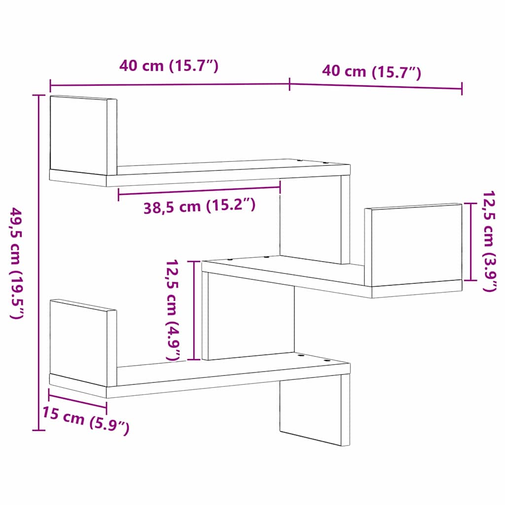 vidaXL Ράφι Τοίχου με ράφι 2 pcs Μαύρη Οξυά 40 x 40 x 49,5 εκ.