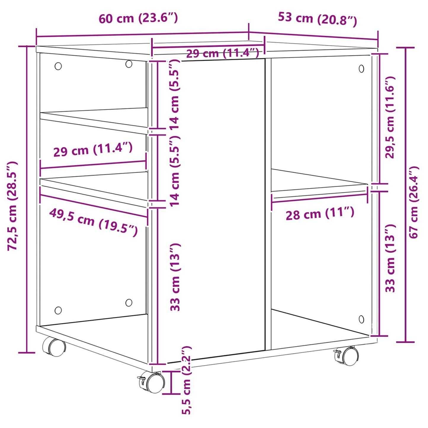 vidaXL Ντουλάπι αποθήκευσης 60 x 53 x 72,5 εκ Επεξεργασμένο Ξύλο