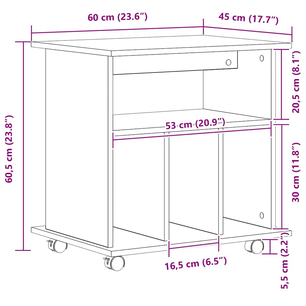 vidaXL Κινητό Ντουλάπι 60 x 45 x 55 εκ. Επεξεργασμένο Ξύλο Μαύρη Οξυά
