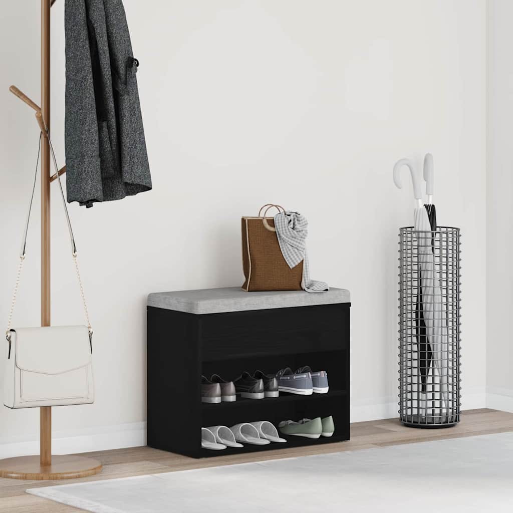 vidaXL Πάγκος για παπούτσια με ράφι Μαύρη δρυς 60 x 30 x 45 cm
